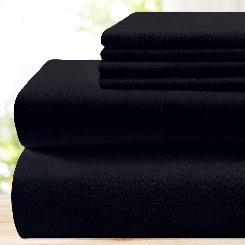 BYSURE 6 Pieces Bed Sheets Set(Queen, Black) - Hotel Luxury Super Soft 1800 Thread Count 100% Microfiber Sheets with Deep Pockets, Wrinkle & Fade Resistant - Image 1